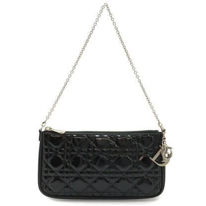 Dior Cannage Chain Shoulder Bag Patent Leather Black Silver