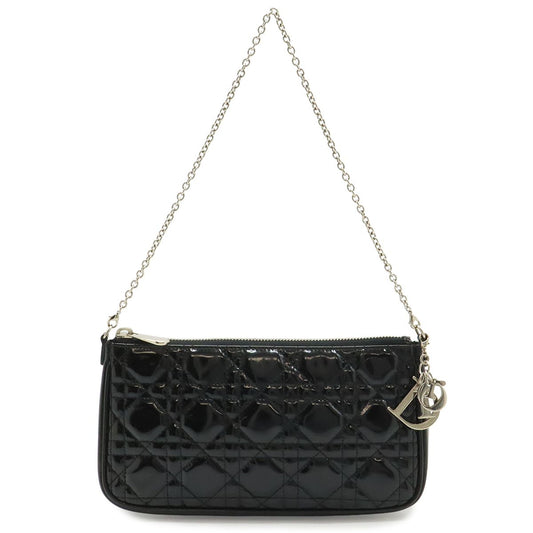 Dior Cannage Chain Shoulder Bag Patent Leather Black Silver