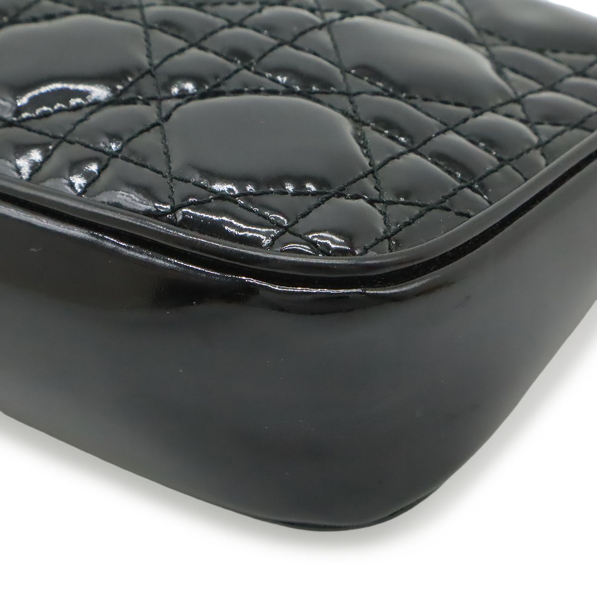 Dior Cannage Chain Shoulder Bag Patent Leather Black Silver — view 3