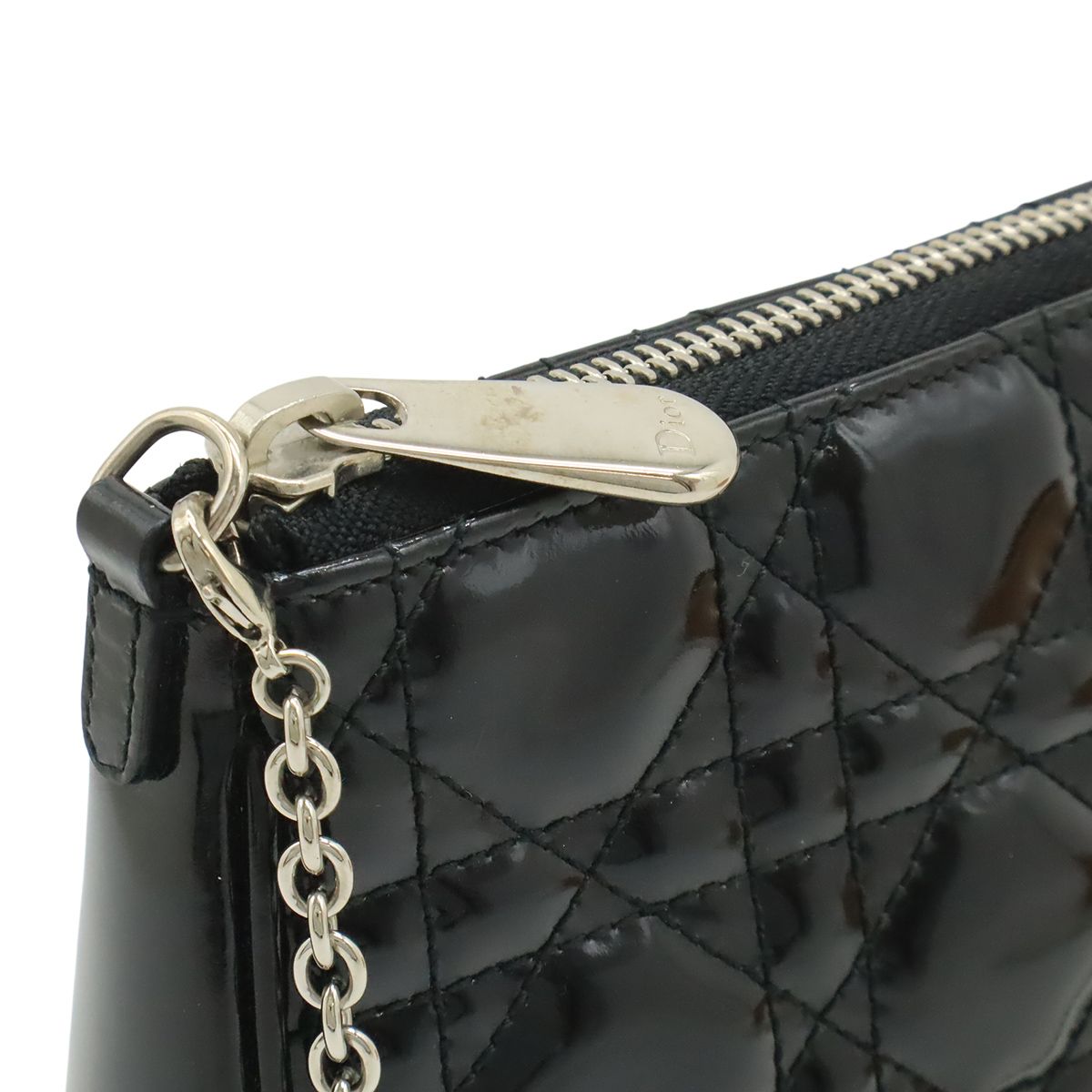 Dior Cannage Chain Shoulder Bag Patent Leather Black Silver — view 4