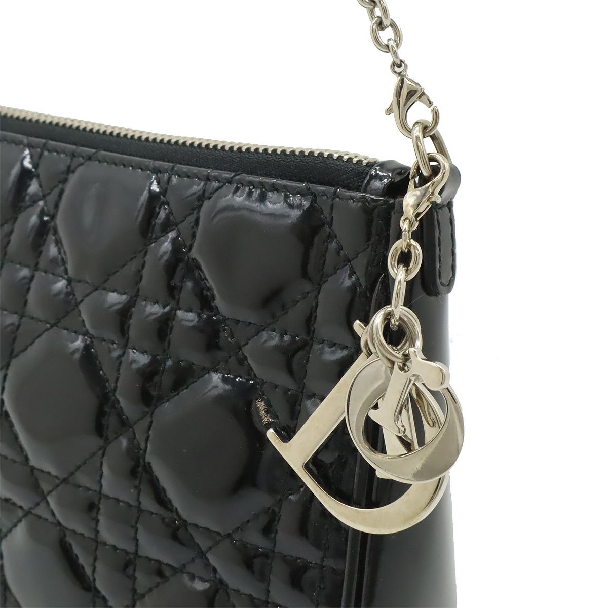 Dior Cannage Chain Shoulder Bag Patent Leather Black Silver — view 7