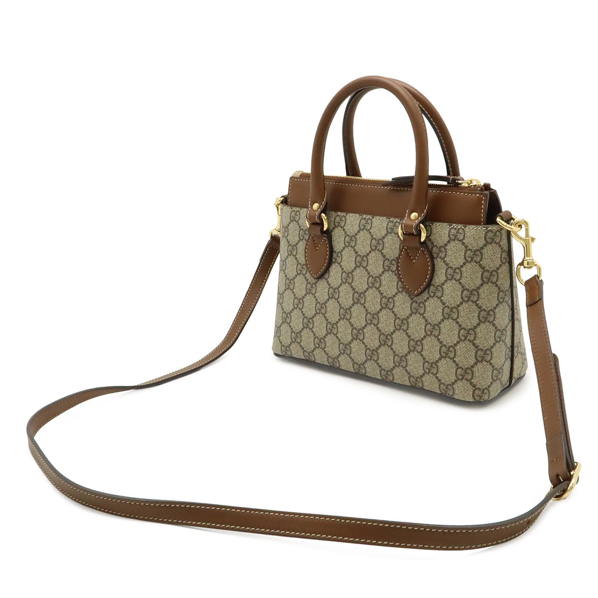 Gucci GG Supreme Mini Bag 2-Way Crossbody Leather Beige Brown Gold — view 2