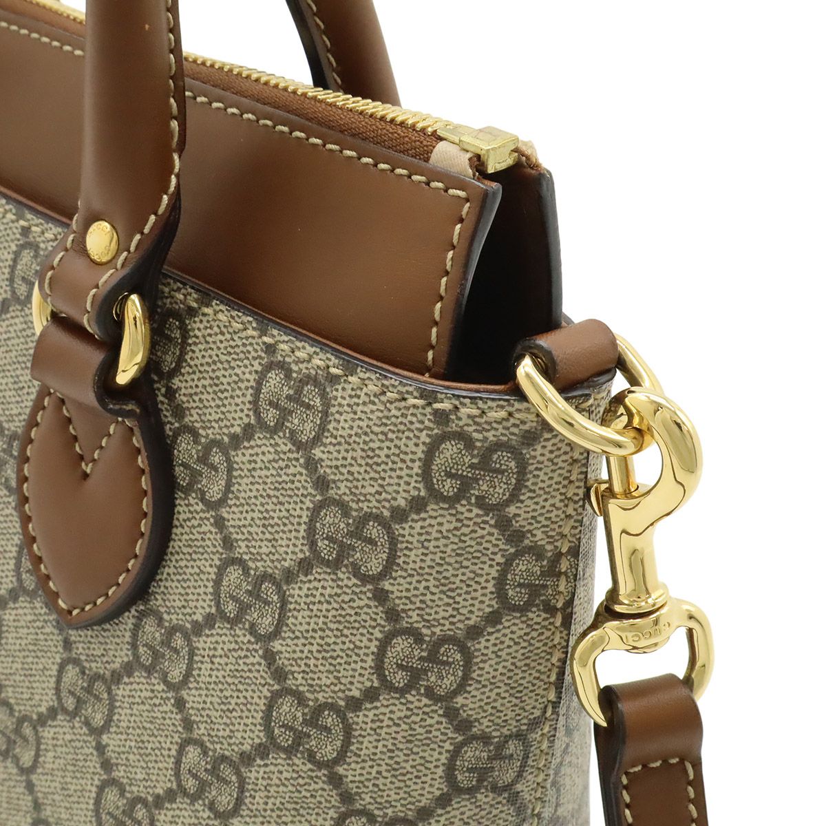 Gucci GG Supreme Mini Bag 2-Way Crossbody Leather Beige Brown Gold — view 7