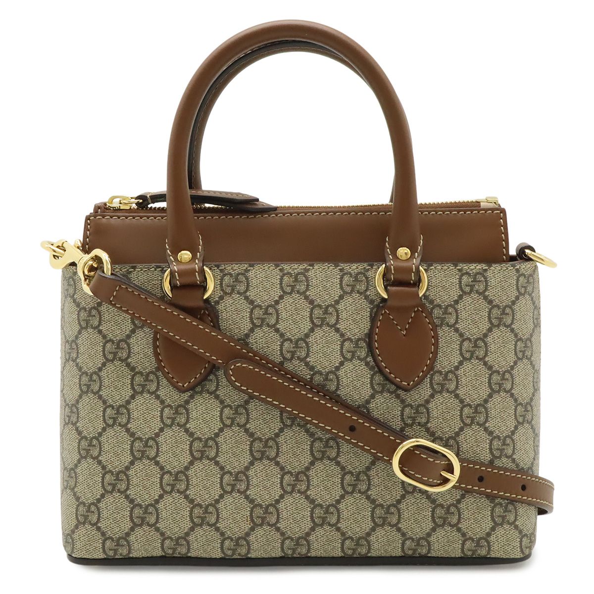 Gucci GG Supreme Mini Bag 2-Way Crossbody Leather Beige Brown Gold