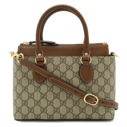Gucci GG Supreme Mini Bag 2-Way Crossbody Leather Beige Brown Gold