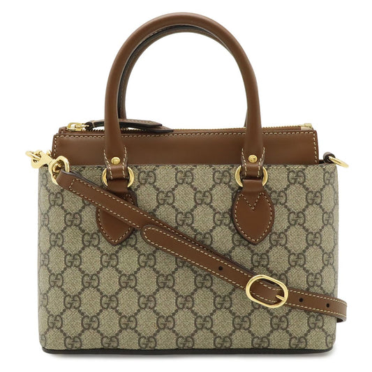 Gucci GG Supreme Mini Bag 2-Way Crossbody Leather Beige Brown Gold