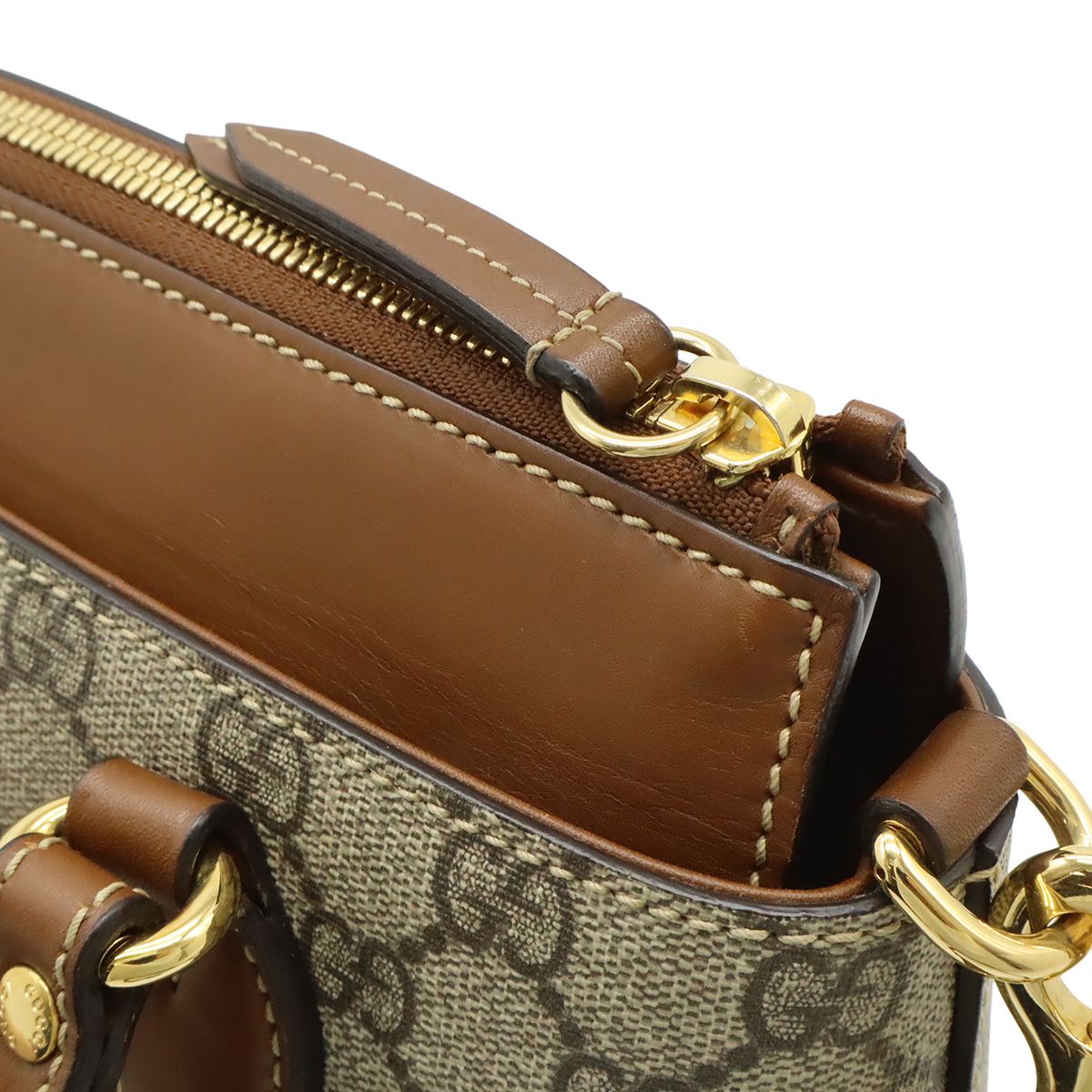 Gucci GG Supreme Mini Bag 2-Way Crossbody Leather Beige Brown Gold — view 5