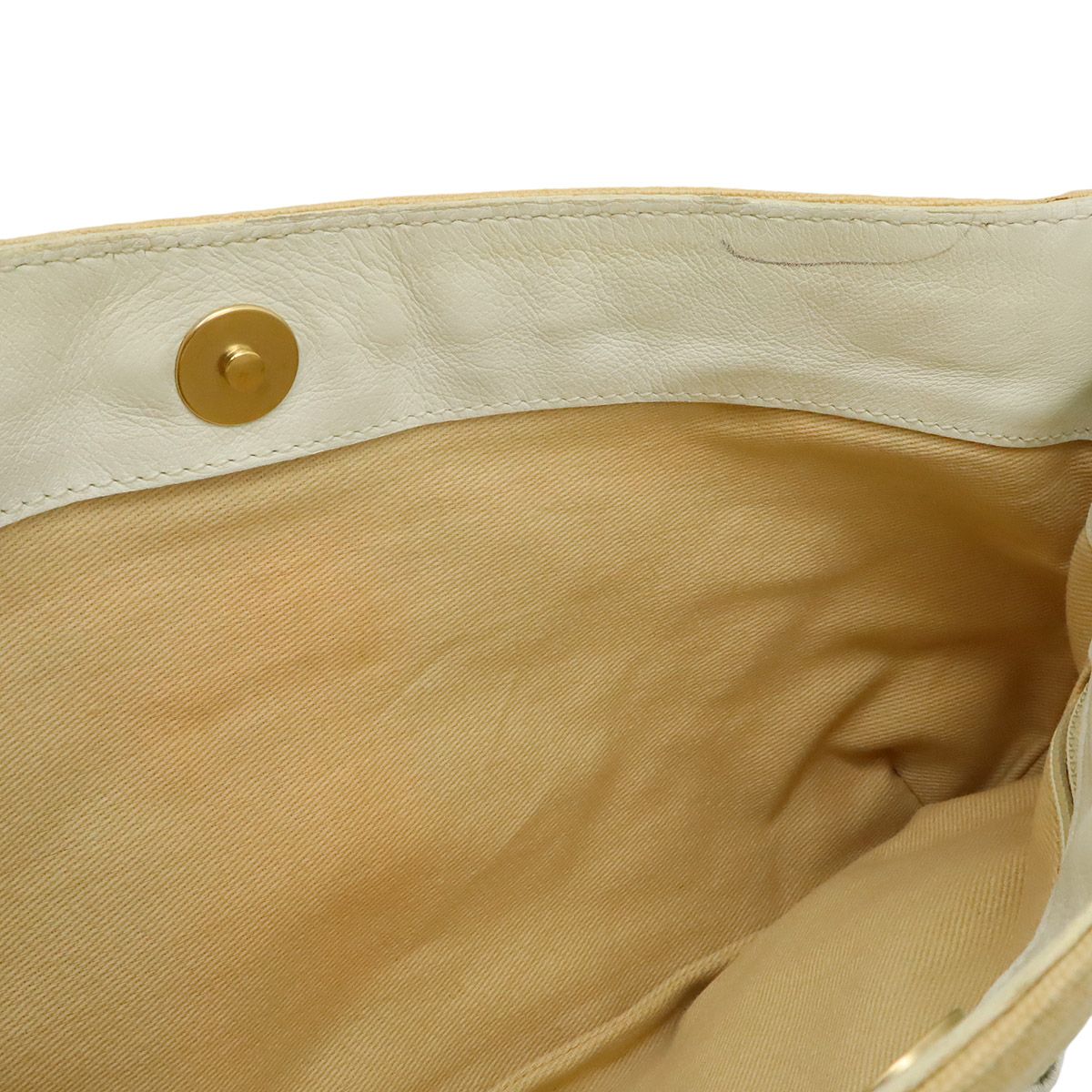 Chanel CC Logo Chain Shoulder Bag Canvas Leather White Beige Gold — view 5