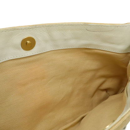 Chanel CC Logo Chain Shoulder Bag Canvas Leather White Beige Gold — view 5