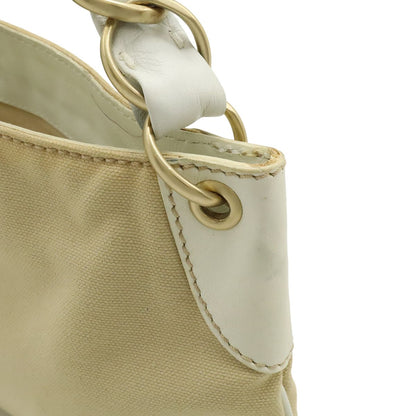 Chanel CC Logo Chain Shoulder Bag Canvas Leather White Beige Gold — view 7