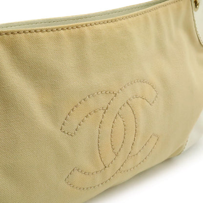 Chanel CC Logo Chain Shoulder Bag Canvas Leather White Beige Gold — view 8