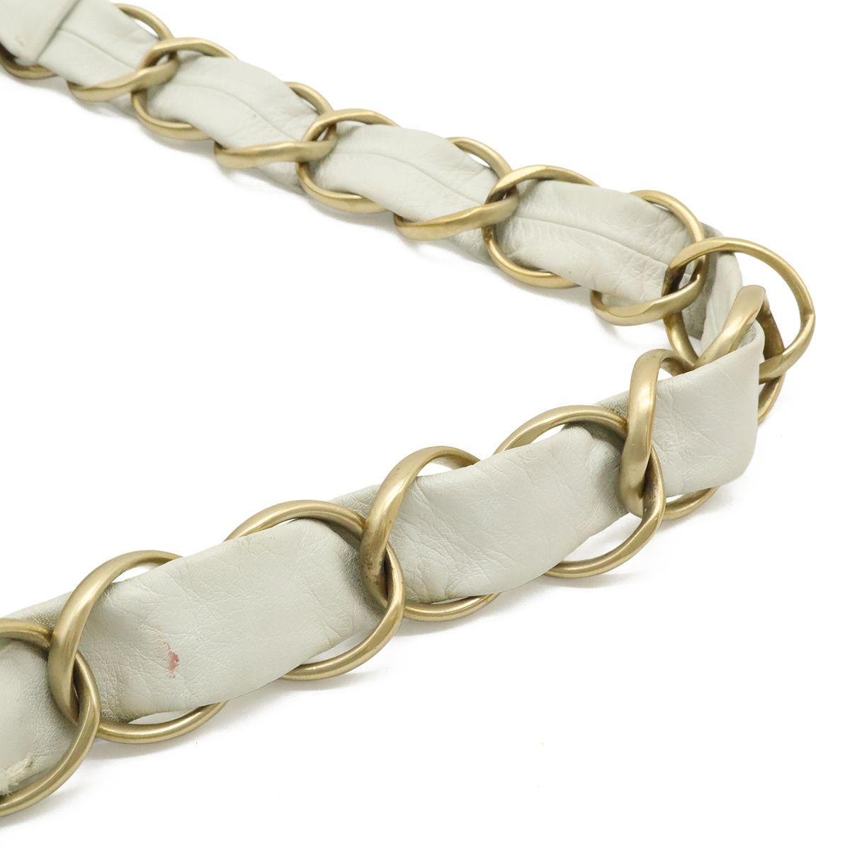Chanel CC Logo Chain Shoulder Bag Canvas Leather White Beige Gold — view 6