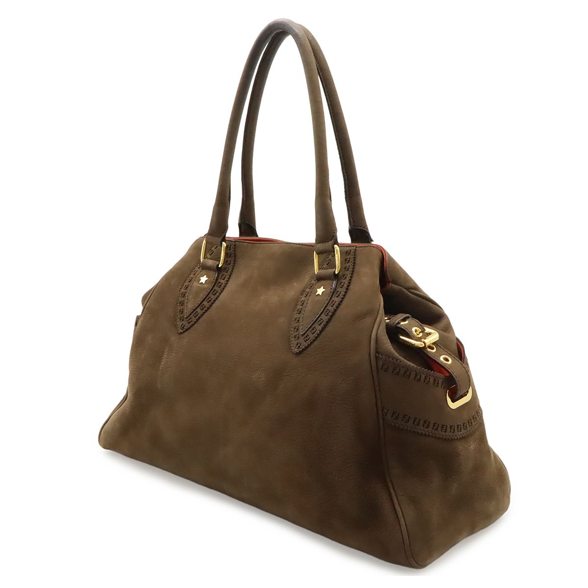 Fendi Etnico Zucca Tote Shoulder Star Nubuck Dark Brown Gold — view 2
