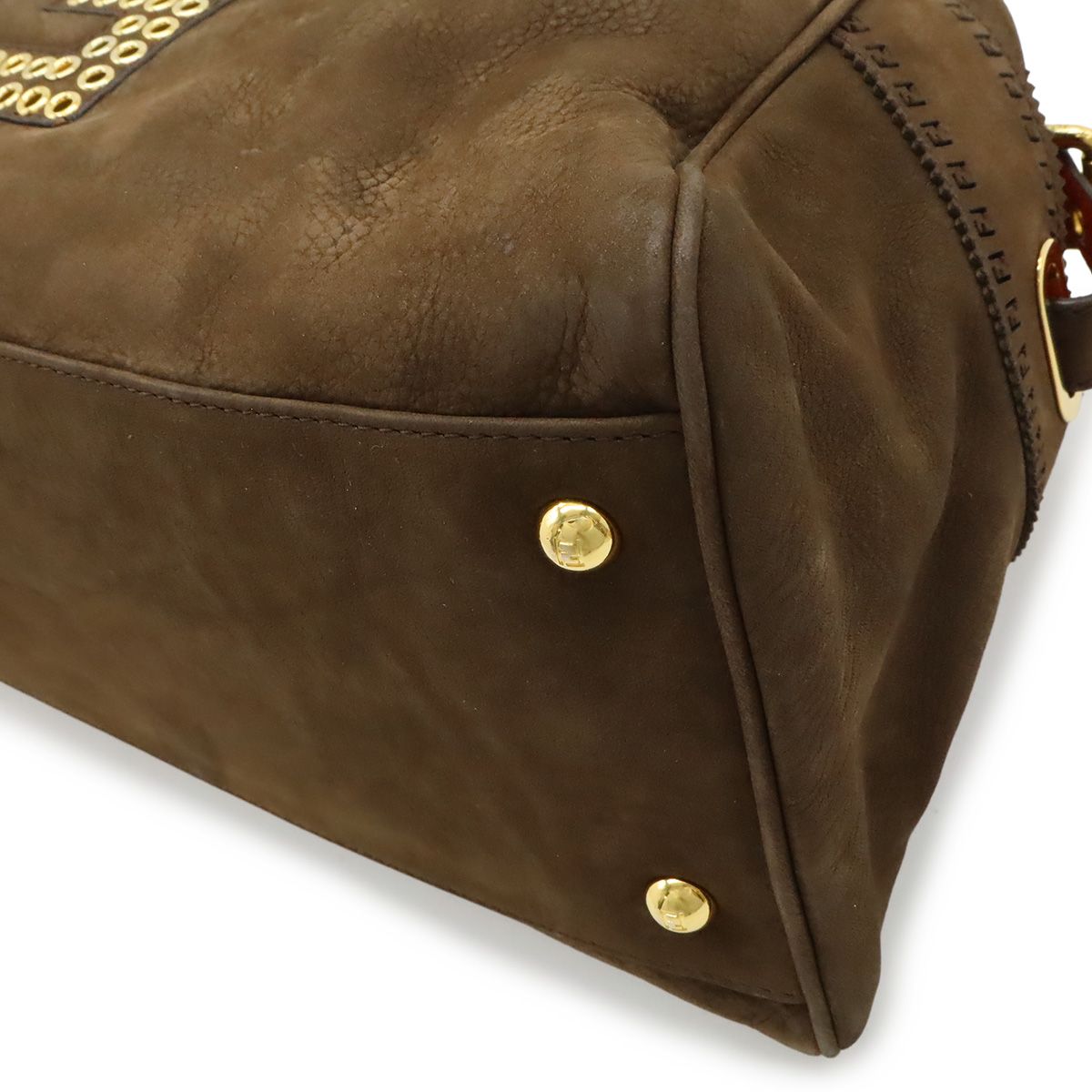 Fendi Etnico Zucca Tote Shoulder Star Nubuck Dark Brown Gold — view 3