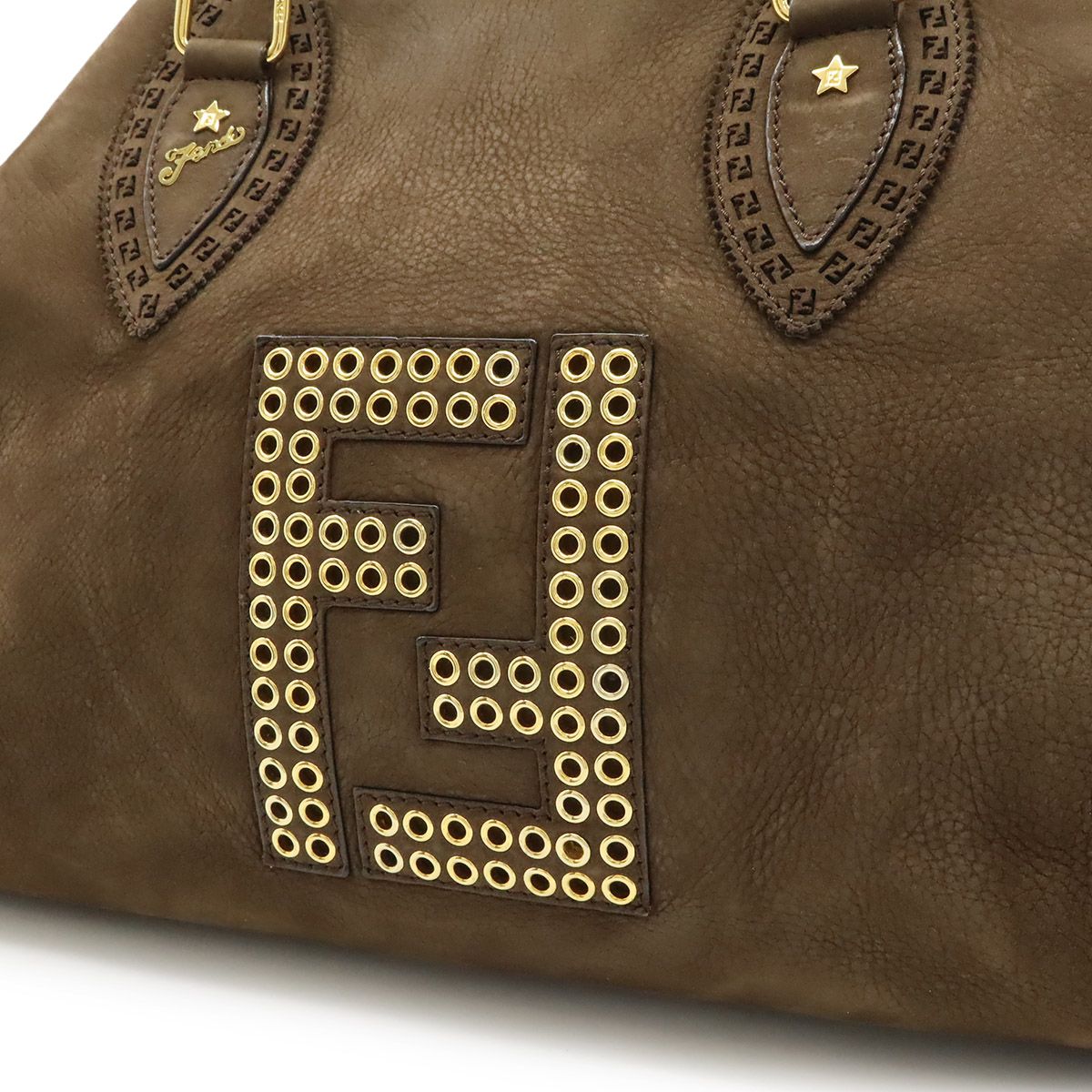 Fendi Etnico Zucca Tote Shoulder Star Nubuck Dark Brown Gold — view 8