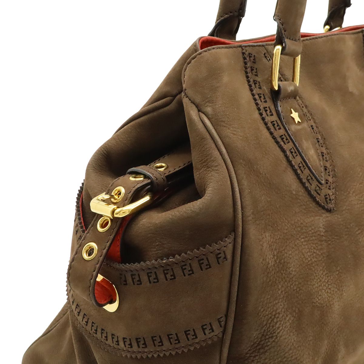 Fendi Etnico Zucca Tote Shoulder Star Nubuck Dark Brown Gold — view 7