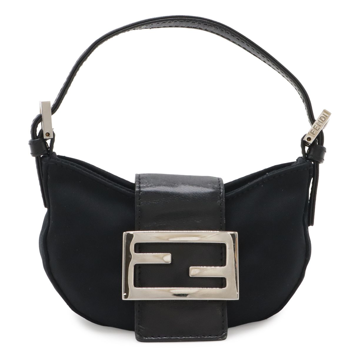 Fendi Mini Croissant Minimamma Pouch Multi Case Cotton Jersey Leather Black