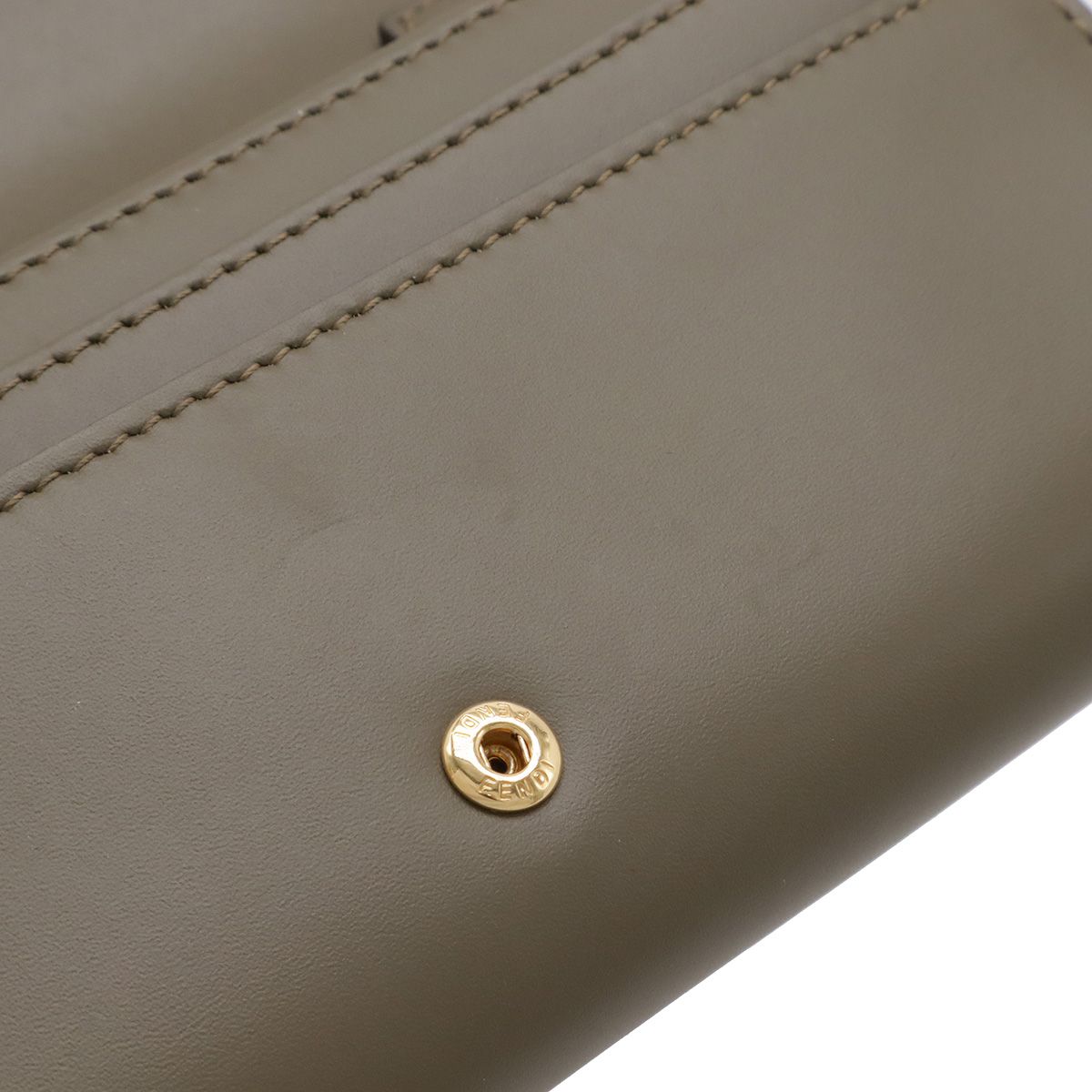 Fendi FF Diamond Chain Wallet Clutch 2-Way Pochette Leather Gray Gold — view 8