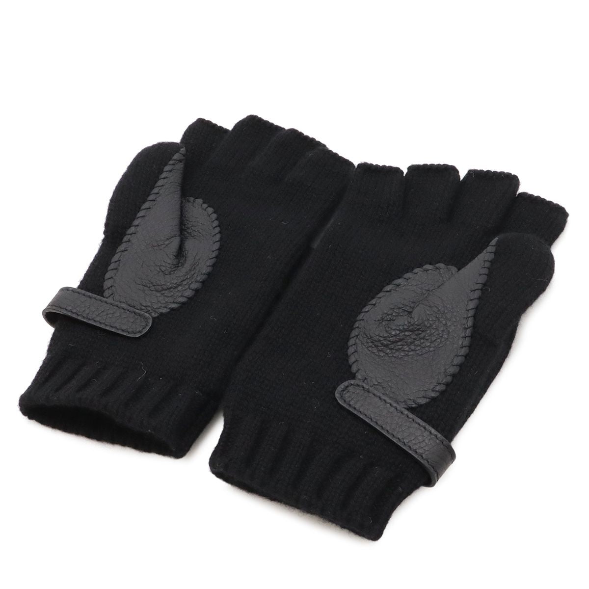 Hermes Lionel Clou de Selle Series Gloves Cashmere Deerskin Leather Black Silver