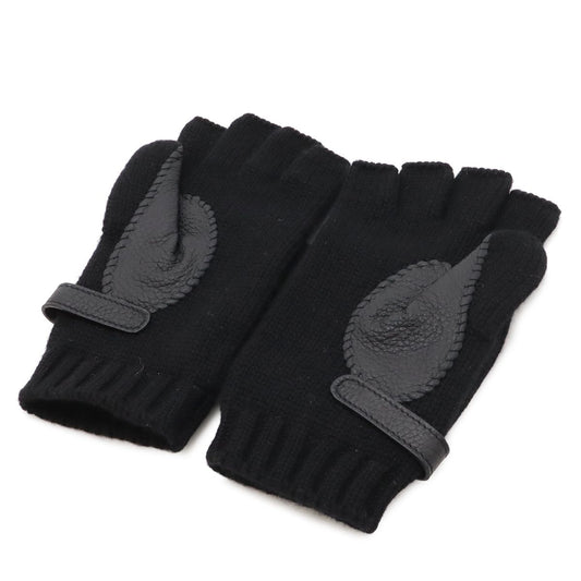 Hermes Lionel Clou de Selle Series Gloves Cashmere Deerskin Leather Black Silver
