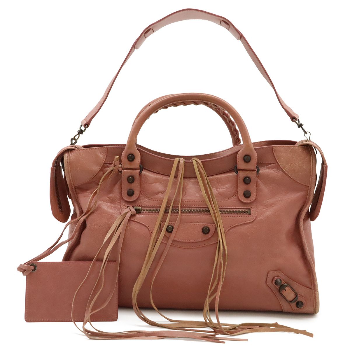 Balenciaga the City Editor's 2-Way Shoulder Bag Leather Pink with Mirror