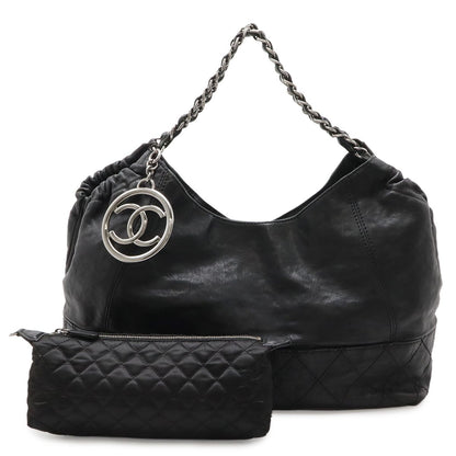 Chanel Cococabas CC Logo Shoulder Bag Chain Leather Black Silver