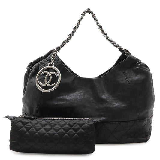 Chanel Cococabas CC Logo Shoulder Bag Chain Leather Black Silver