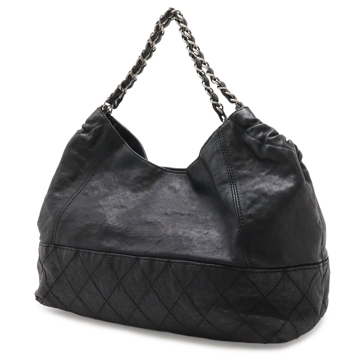 Chanel Cococabas CC Logo Shoulder Bag Chain Leather Black Silver — view 2