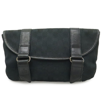Gucci GG Canvas Belt Bag Waist Pouch Leather Black Silver