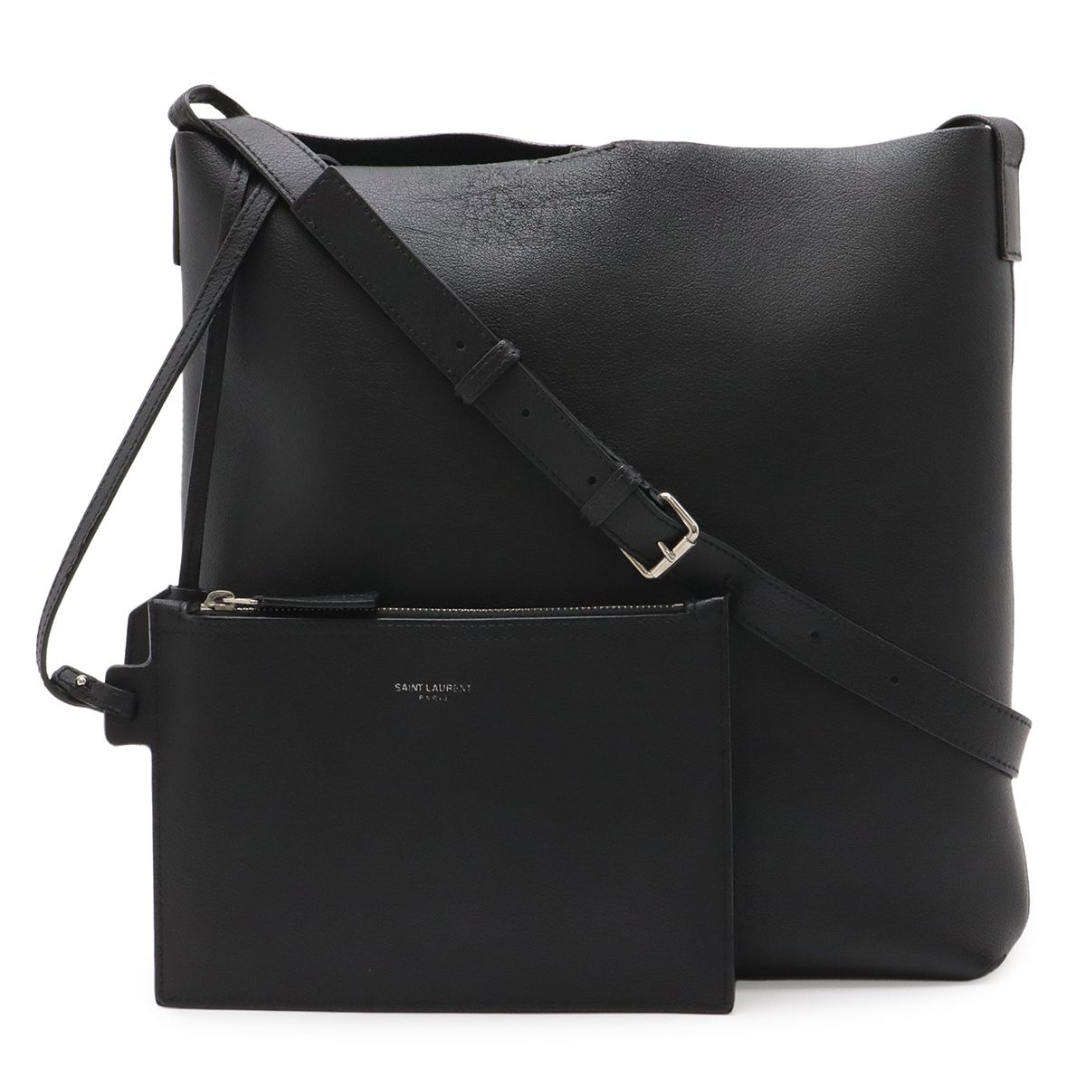 Saint Laurent Paris YSL Shoulder Bag Crossbody Leather Black Silver