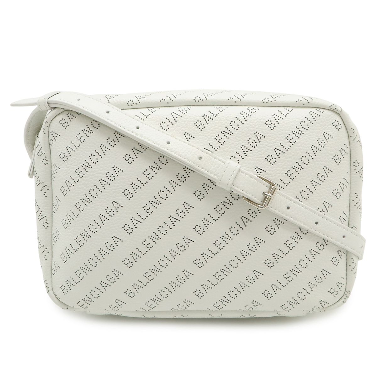 Balenciaga Perforated Logo Camera Bag Pochette Crossbody Leather White