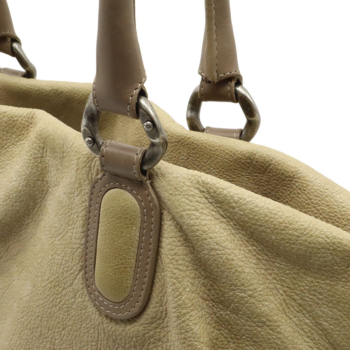 Chanel CC Logo Jumbo CC Tote Shoulder Bag Leather Beige Gray Ju — view 7