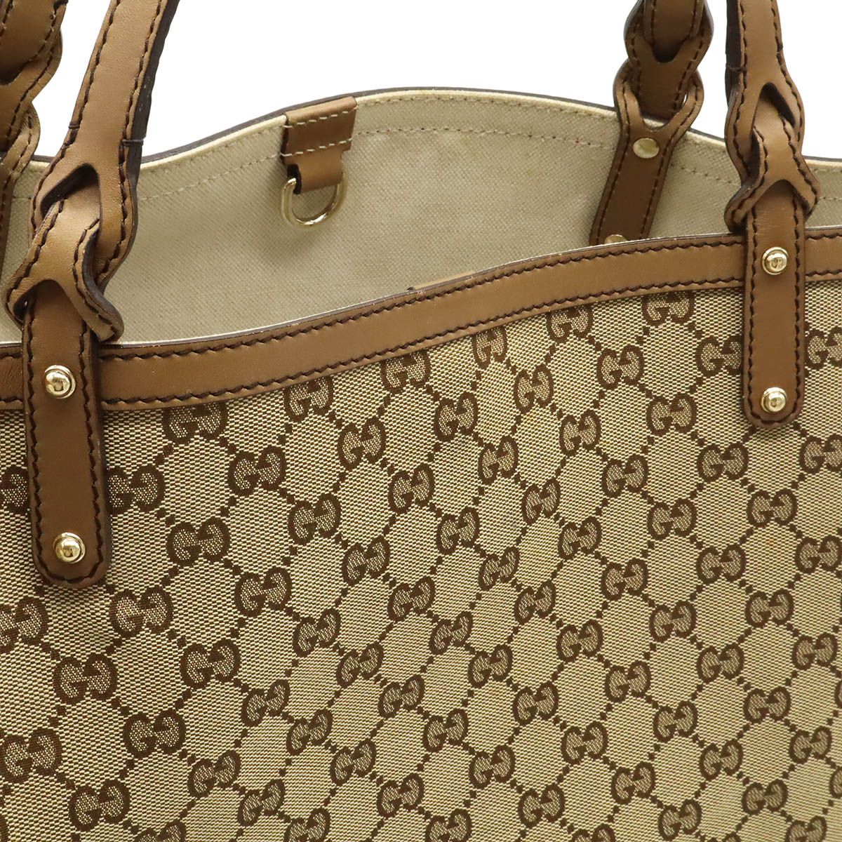 Gucci GG Canvas Tote Large Shoulder Bag Leather Light Brown Pouch — view 6