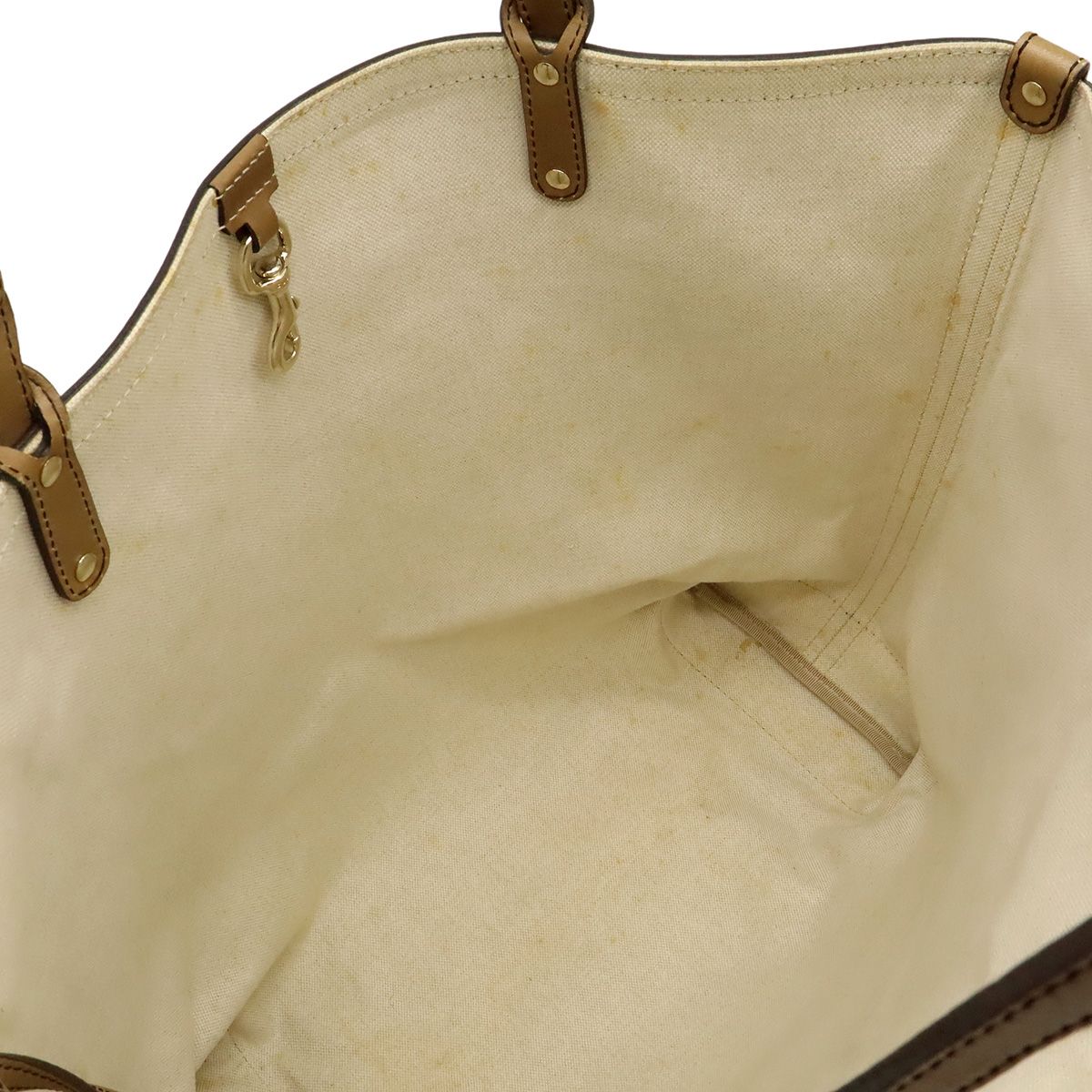 Gucci GG Canvas Tote Large Shoulder Bag Leather Light Brown Pouch — view 8