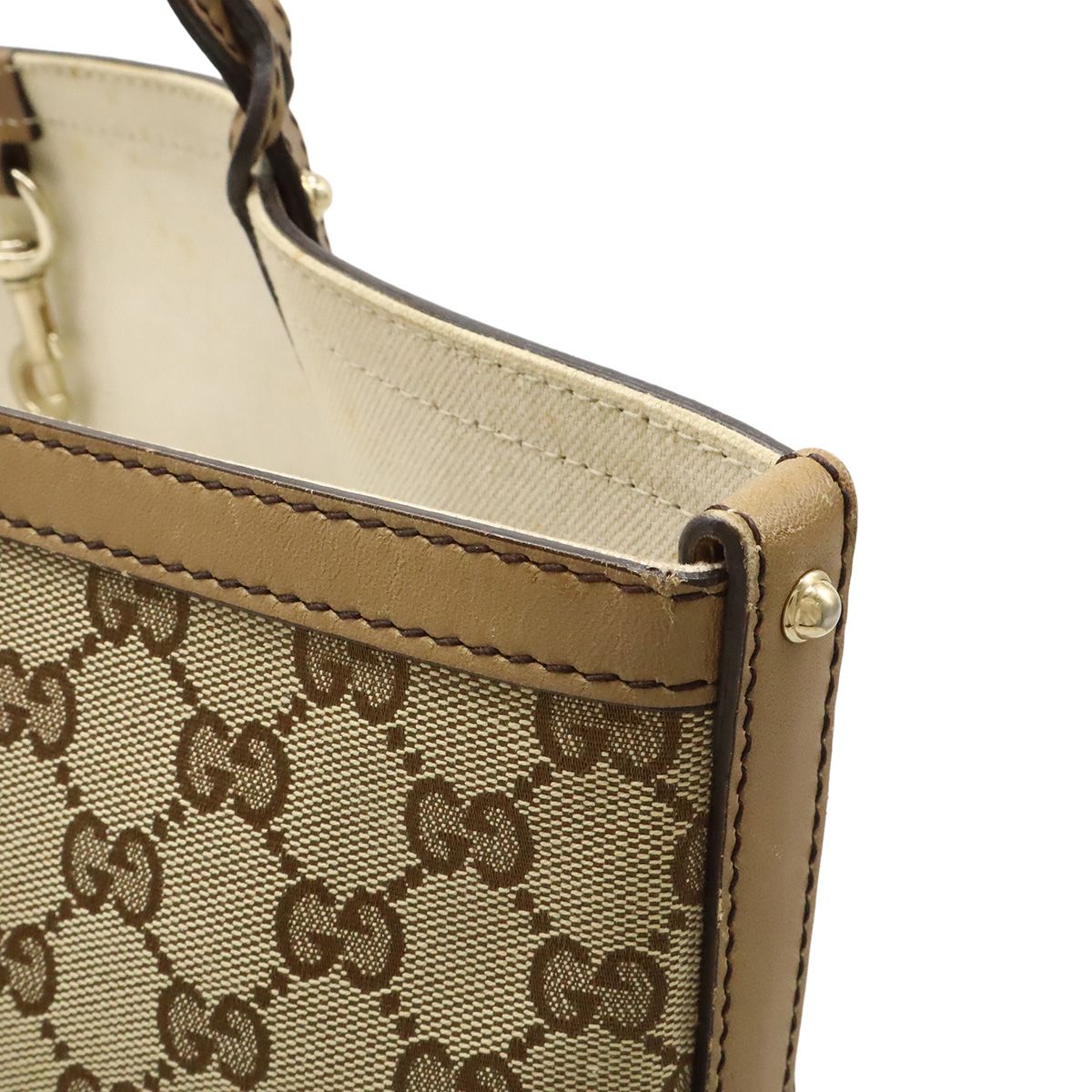 Gucci GG Canvas Tote Large Shoulder Bag Leather Light Brown Pouch — view 4
