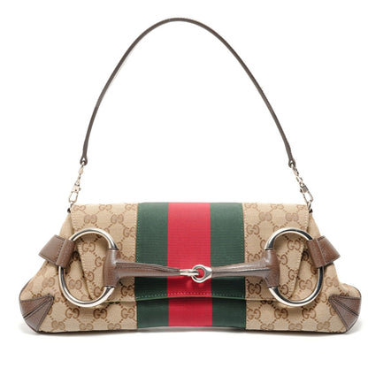 Gucci Shoulder Bag GG Canvas Big Horsebit Sherry
