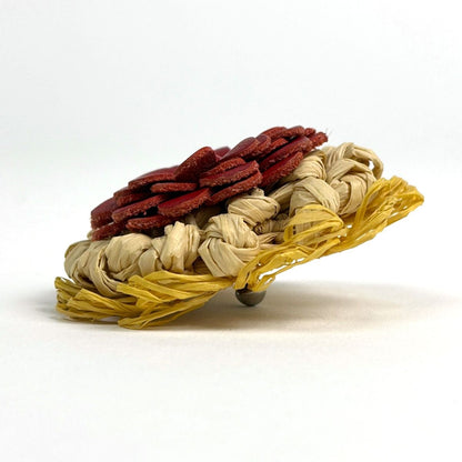 Loewe Stud Flower Brooch Raffia Leather Beige Red — view 2