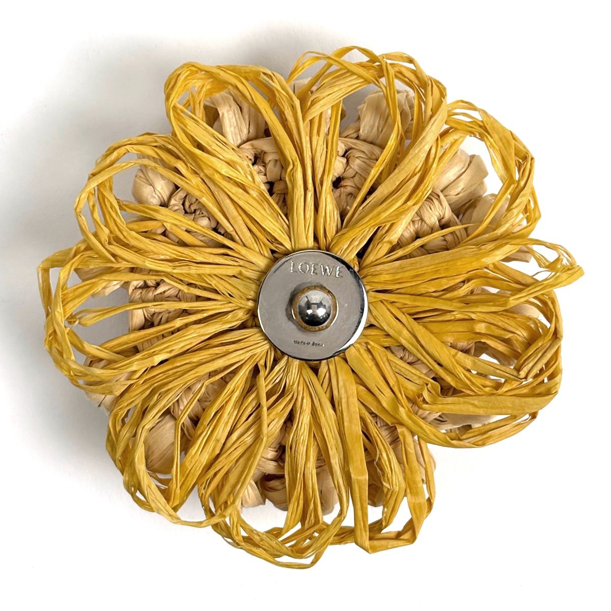 Loewe Stud Flower Brooch Raffia Leather Beige Red — view 3