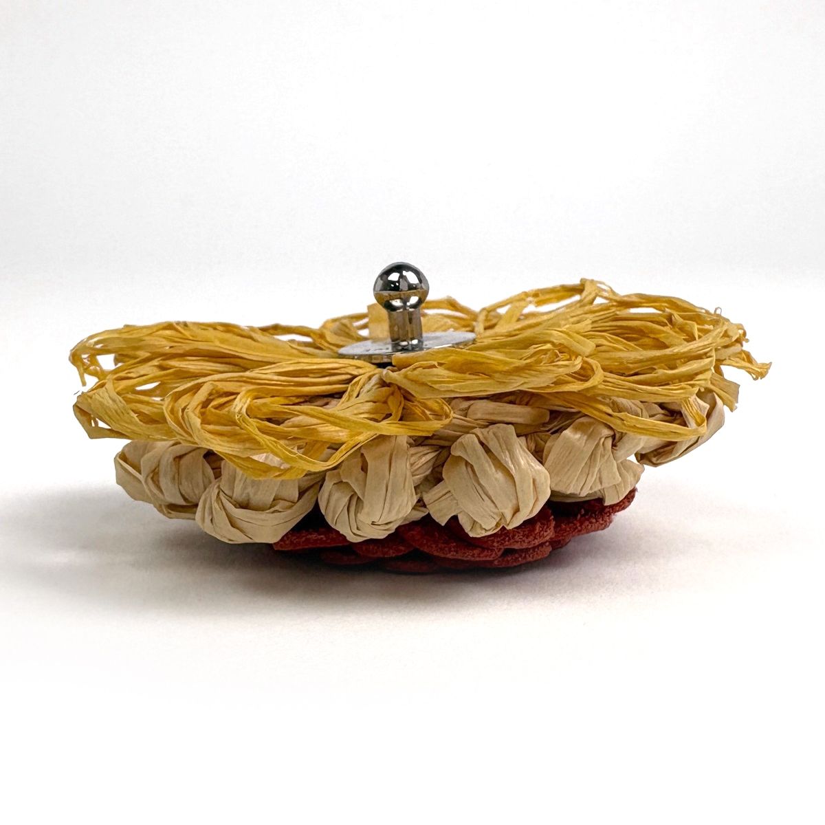 Loewe Stud Flower Brooch Raffia Leather Beige Red — view 4