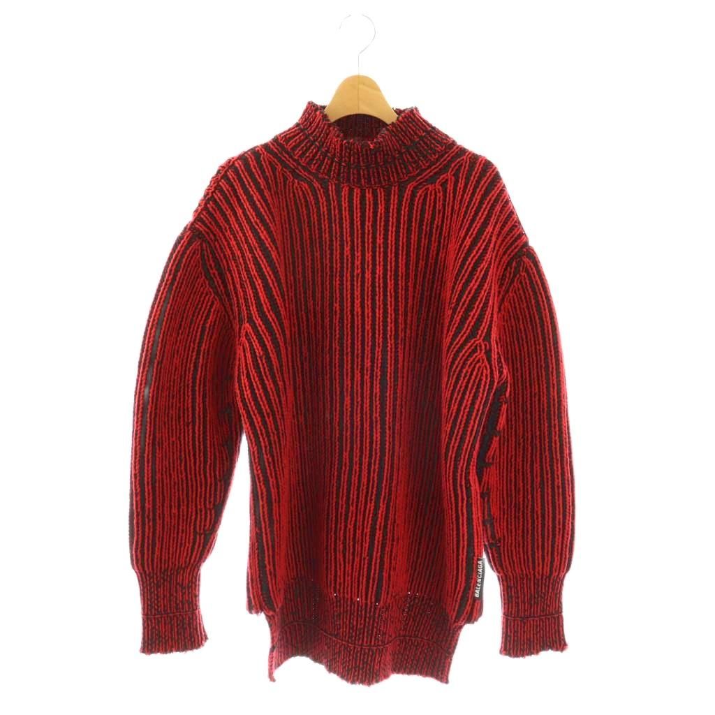 Balenciaga Knit Sweater High Neck Long Sleeve 36 Red Black