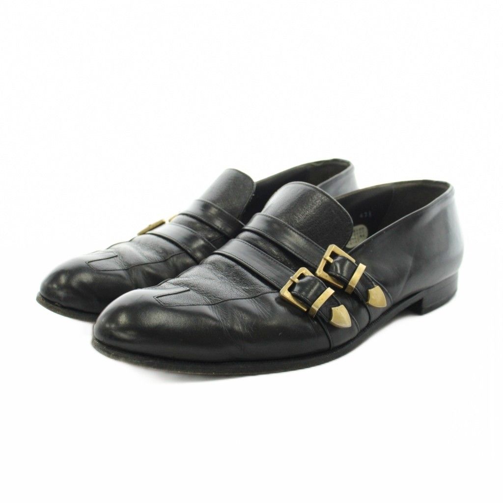 Versace Gianni Business Shoes Double Monk Logo Leather 42.5 Black