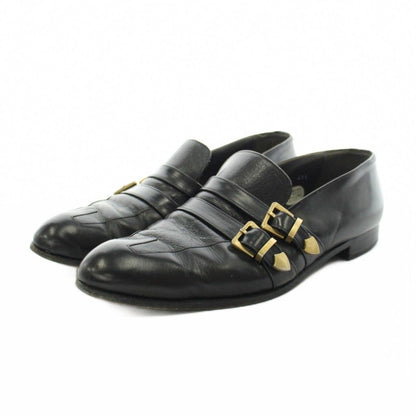 Versace Gianni Business Shoes Double Monk Logo Leather 42.5 Black