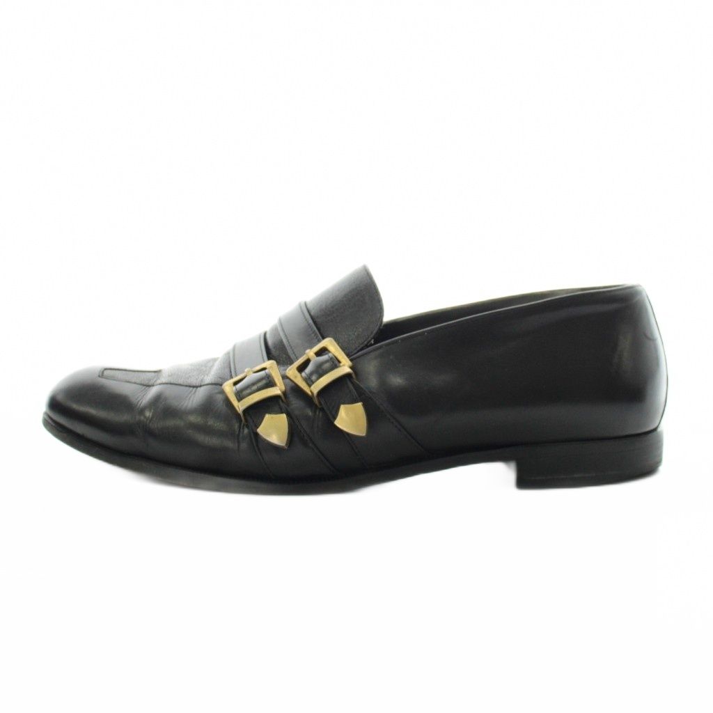 Versace Gianni Business Shoes Double Monk Logo Leather 42.5 Black — view 2
