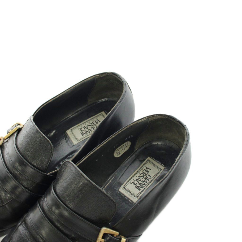 Versace Gianni Business Shoes Double Monk Logo Leather 42.5 Black — view 7