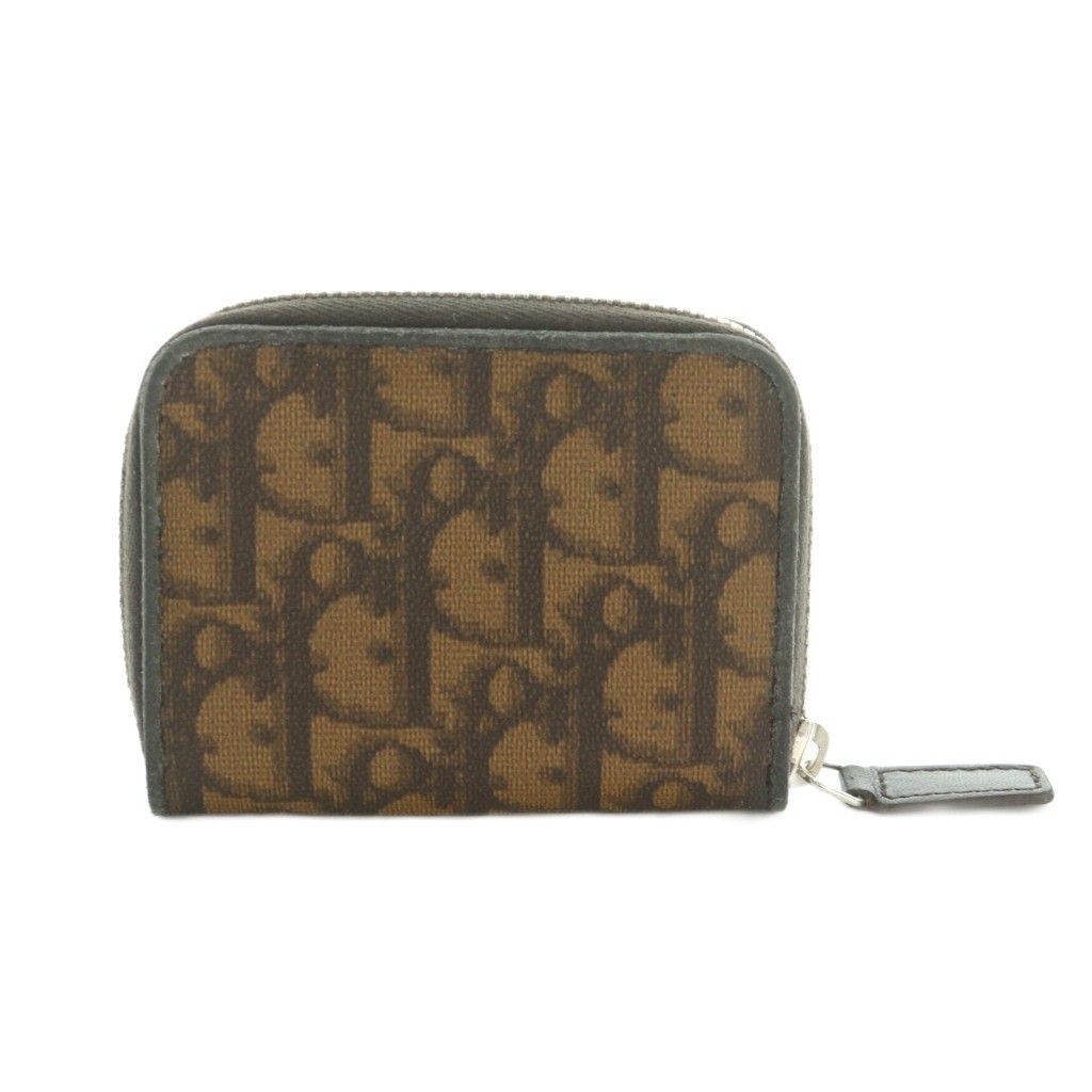Dior Wallet Coin Purse Zip Around Trotter Pattern Leather Brown — view 2