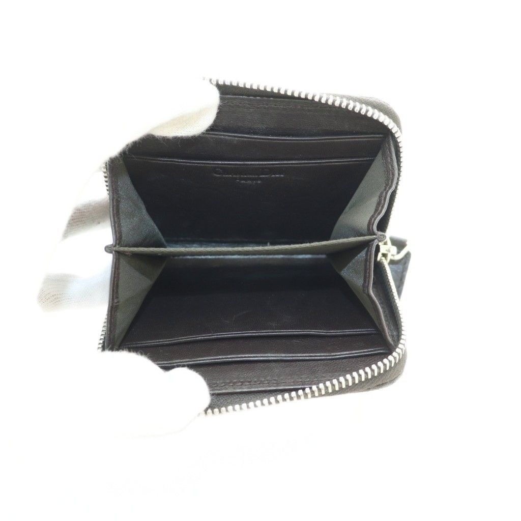 Dior Wallet Coin Purse Zip Around Trotter Pattern Leather Brown — view 5