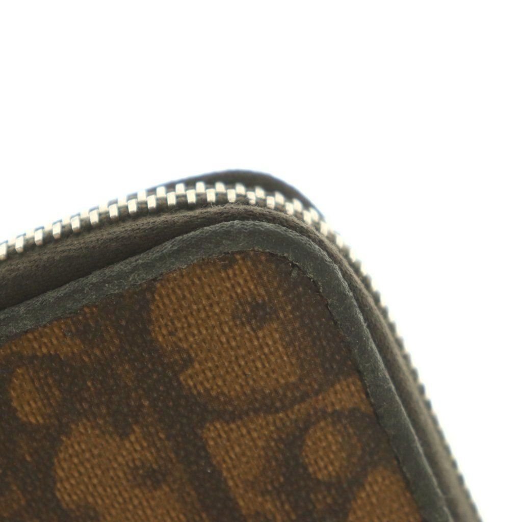 Dior Wallet Coin Purse Zip Around Trotter Pattern Leather Brown — view 7