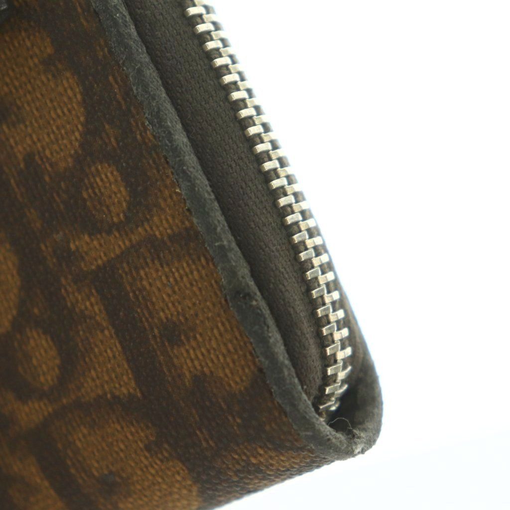 Dior Wallet Coin Purse Zip Around Trotter Pattern Leather Brown — view 8