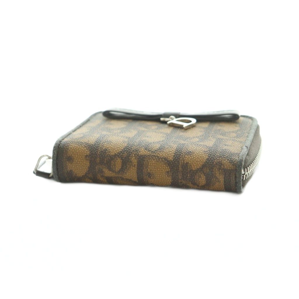 Dior Wallet Coin Purse Zip Around Trotter Pattern Leather Brown — view 4