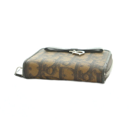 Dior Wallet Coin Purse Zip Around Trotter Pattern Leather Brown — view 4